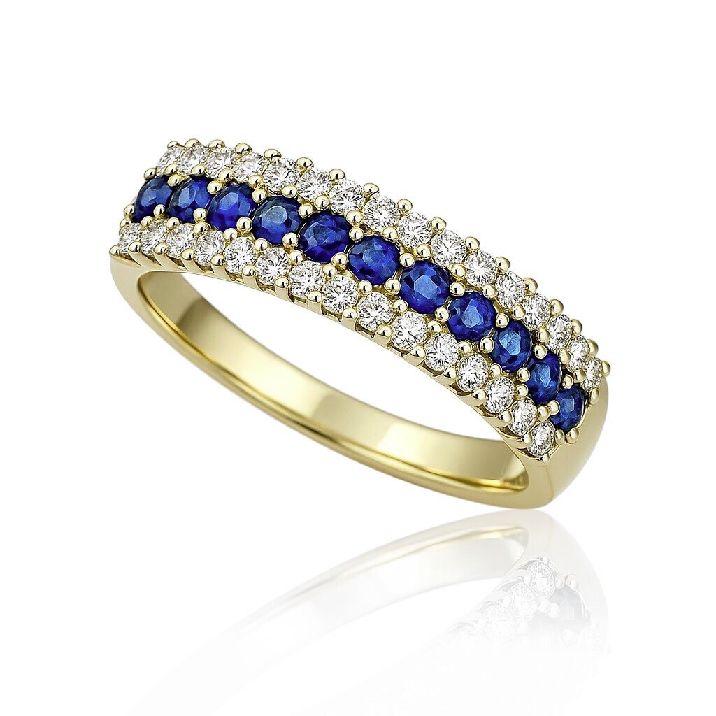 INGLESSIS COLLECTION 1890 - Δαχτυλίδι K14 Κίτρινος Χρυσός & Μπλε Κρύσταλλα