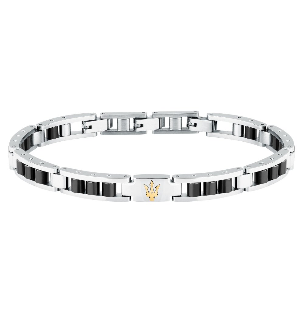 MASERATI Βραχιόλι Κεραμικό Δίχρωμο Με Τρίαινα με Κίτρινο Χρυσό Λογότυπο