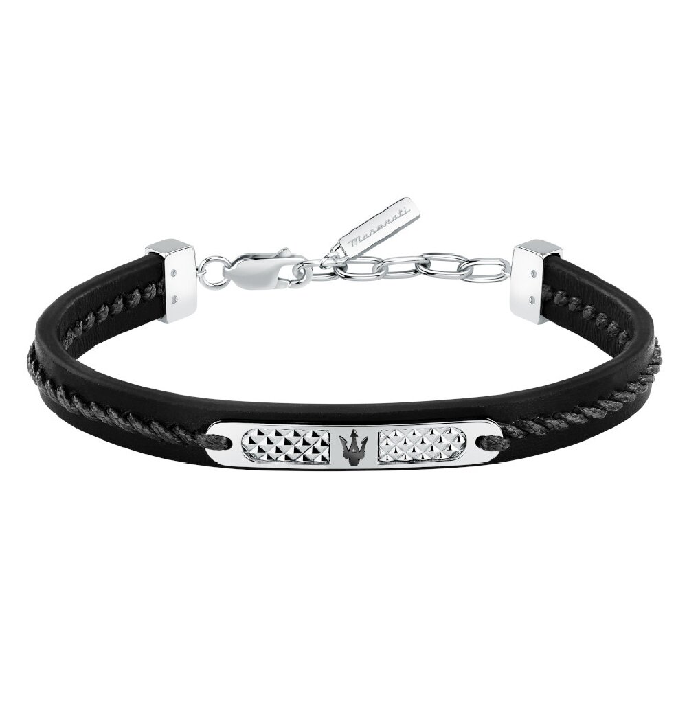 MASERATI Βραχιόλι Δερμάτινο με Λογότυπο Μαύρο