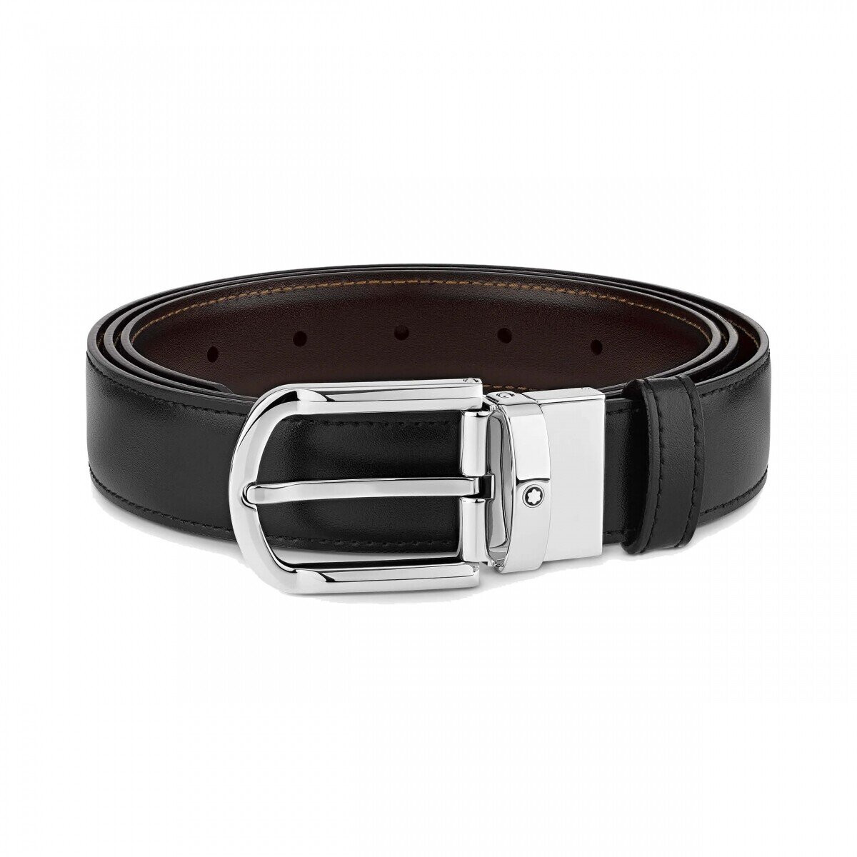 Montblanc Δερμάτινη Ζώνη Διπλής όψης Μαύρο/Καφέ Horseshoe buckle 