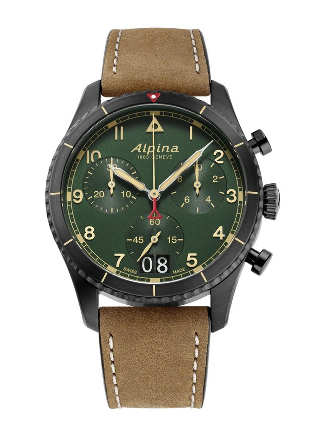 ALPINA STARTIMER PILOT CHRONO 41mm πρασινο καντραν