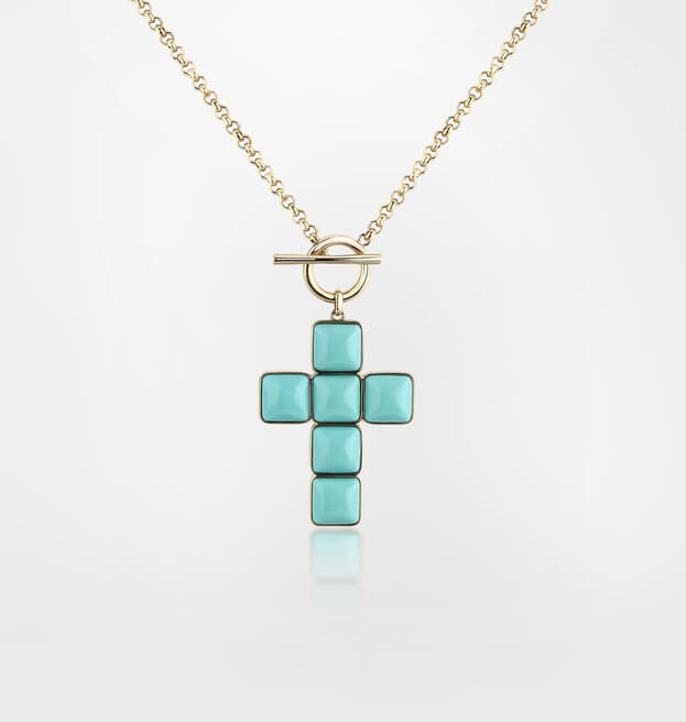 CHIARA FERRAGNI Ατσάλινο Kολιέ Χρυσό με Τιρκουάζ Σταυρό