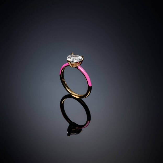 CHIARA FERRAGNI LOVE PARADE RING Μονόπετρο Δαχτυλίδι Με Καρδιά ζιργκόν & ροζ σμαλτο
