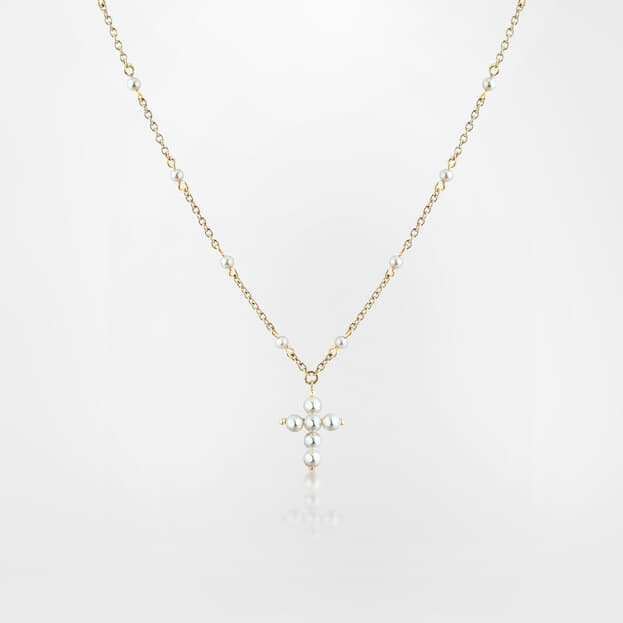 CHIARA FERRAGNI Perla Κολιέ Σταυρός Χρυσός Με Πέρλες