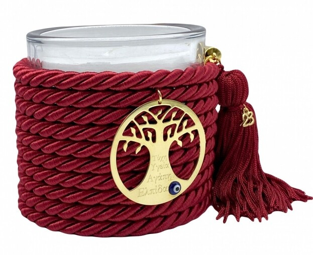 Decorative Handmade Scented Candle with Metal Motif & Red Tassel