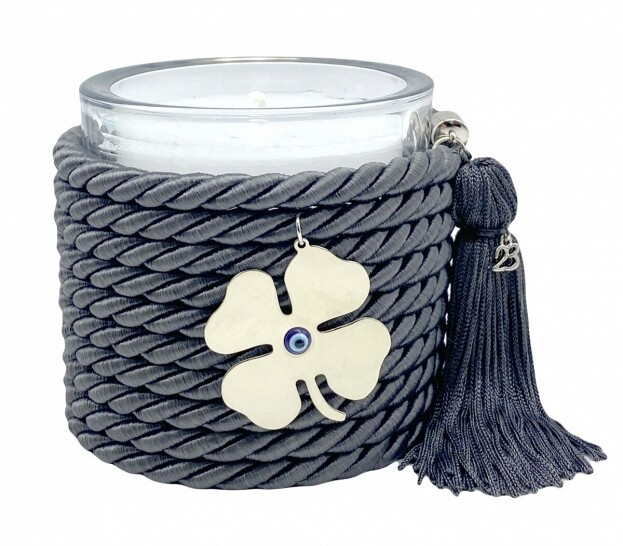 Decorative Handmade Scented Candle with Metal Motif & grey Tassel