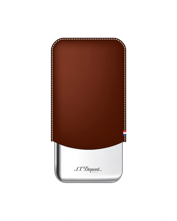 DUPONT Πουροθήκη Τριπλή CIGAR CASE Ατσάλι & Δέρμα καφε