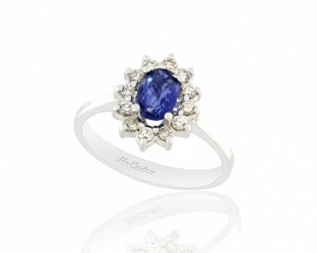 FACADORO Ring White Gold K18 with Diamonds & Sapphire