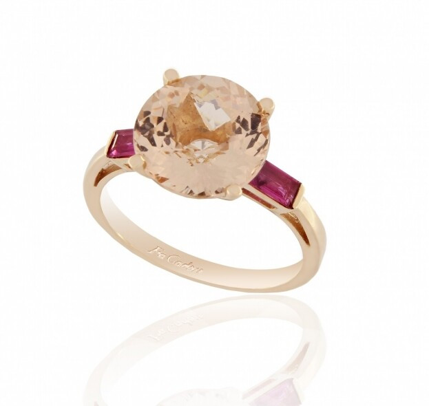 FACADORO Δαχτυλίδι Ροζέτα Ροζ Χρυσός Κ18 με Morganite & Ρουμπίνια