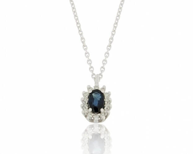 FACADORO Necklace White Gold K18 with Diamonds & Sapphire