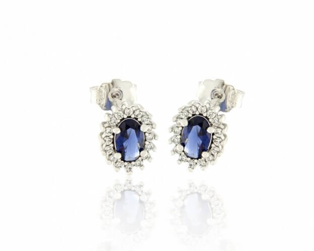 FACADORO Earrings White Gold K14 with Zircon And Blue Stone