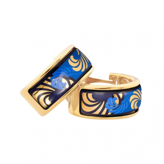 Frey Wille Magic Sphinx Earrings Mini-Creoles Royal Blue fire enamel 24kt gold-plated