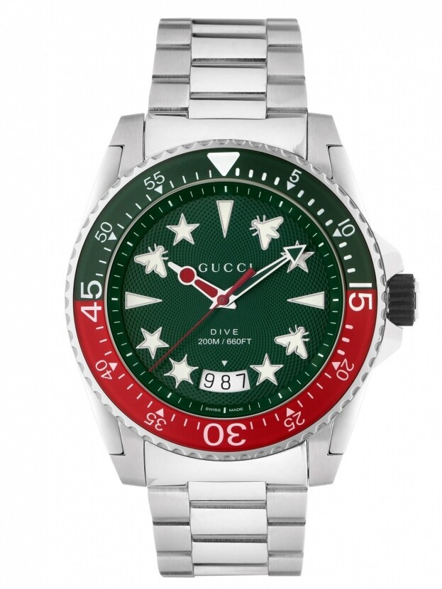 GUCCI DIVE QUARTZ watch 45MM green dial steel bracelet Inglessis