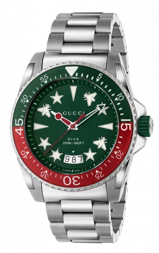 GUCCI DIVE QUARTZ watch 45MM green dial steel bracelet - Inglessis