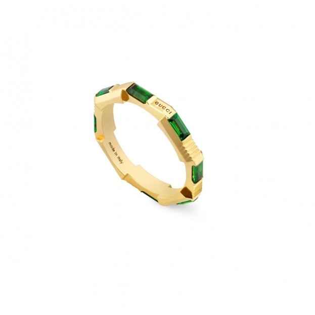 GUCCI Link to Love ring in 18kt yellow gold & green tourmaline