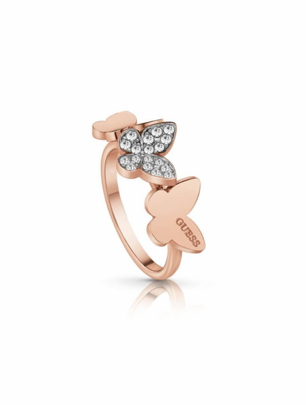 GUESS STEEL LOVE BUTTERFLY UBR78005-No.54 Ροζ Χρυσό Δαχτυλίδι Με Πεταλούδες