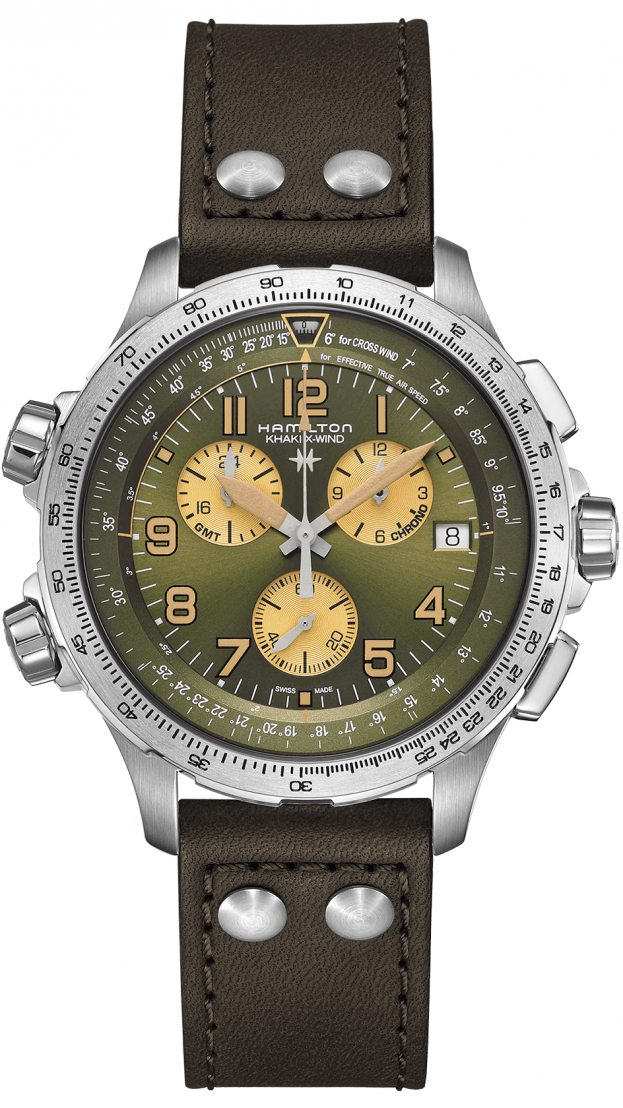 HAMILTON Khaki Aviation X-WIND GMT CHRONO QUARTZ 46mm Πράσινο Καντράν