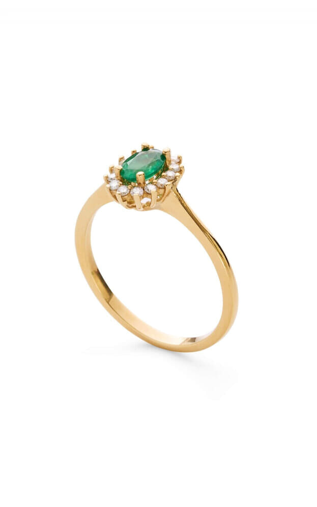 INGLESSIS COLLECTION 1890® - Δαχτυλίδι Κίτρινος Χρυσός Κ18 με Μπριγιάν & Σμαράγδι
