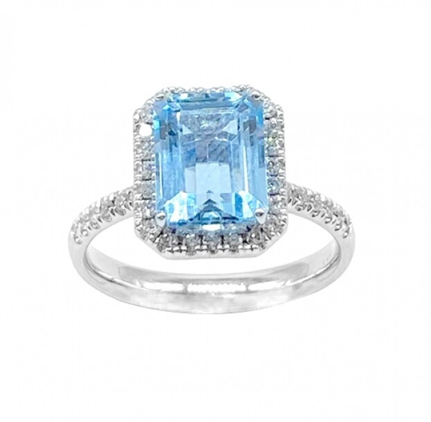 Inglessis Collection 1890® Δαχτυλίδι Λευκός χρυσός Κ18  Aquamarine & Μπριγιάν