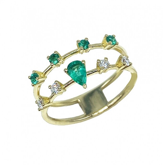 Inglessis Collection -1890® Emerald Ring Δαχτυλίδι Σμαράγδι μπριγιάν Κίτρινος Χρυσός Κ18