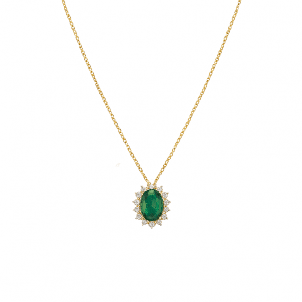 Inglessis Collection 1890® - Κολιέ Κίτρινος Χρυσός Κ18 Σμαράγδι & Μπριγιάν