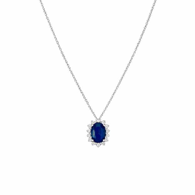 Inglessis Collection 1890® - Κολιέ Λευκός Χρυσός Κ18 Ζαφείρι & Μπριγιάν