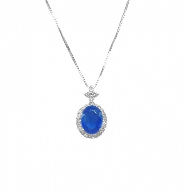 Inglessis Collection 1890® Necklace White Gold Κ18 with brillant & sapphire