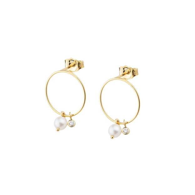 Inglessis Collection 1890® Σκουλαρίκια Κ14 Κίτρινος Χρυσός με Μαργαριτάρι & Μπριγιάν