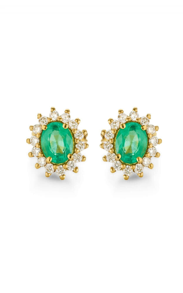 INGLESSIS COLLECTION 1890® - Σκουλαρίκια Κίτρινος Χρυσός Κ18 με Μπριγιάν & Σμαράγδι