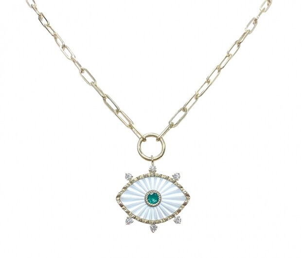 Inglessis Collection -1890® Gold Necklace Eye K18 Yellow Gold Mother-of-pearl, Diamonds & Emerald