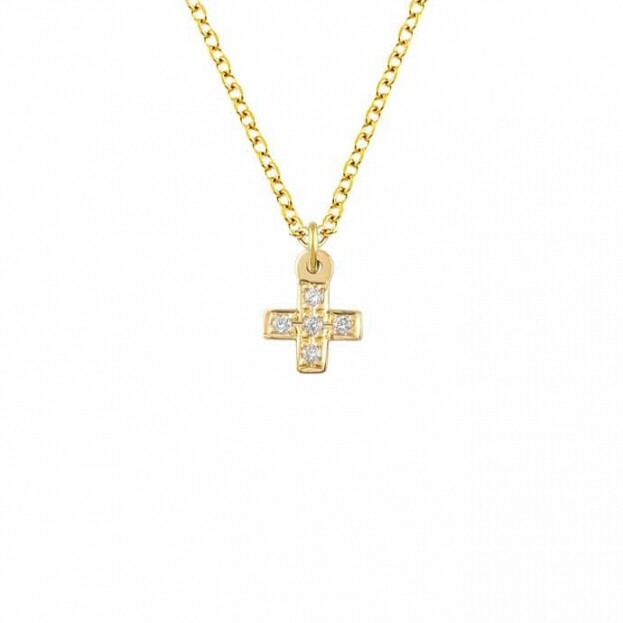 Inglessis Collection Necklace Yellow Gold K14 Cross with diamonds