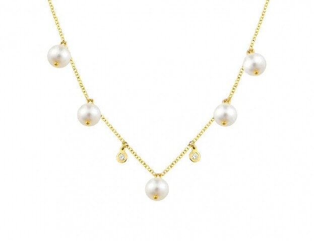 Inglessis Collection 1890® Necklace Yellow Gold K14 With pearl & diamonds