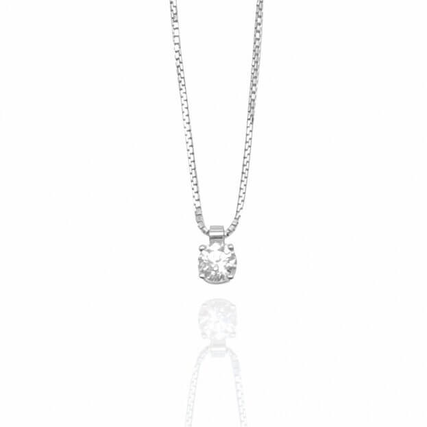 INGLESSIS COLLECTION Promise Κολιέ Μονόπετρο Λευκό Χρυσό Κ18 με Μπιργιάν