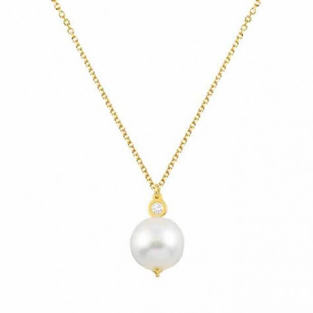 Inglessis Collection Necklace With Pearl And Diamonds Yellow Gold K14