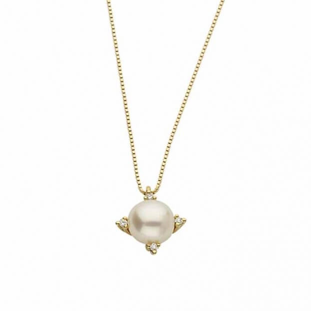 Inglessis Collection Necklace With Pearl And Diamonds Yellow Gold K18