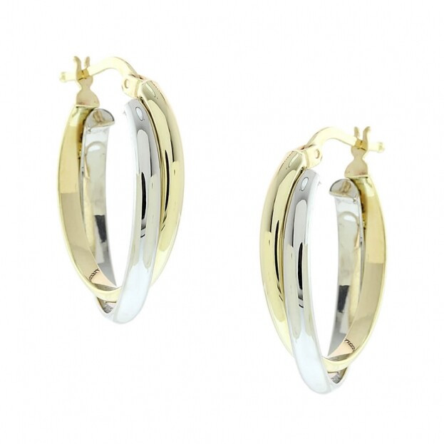 Inglessis Collection Deluxe Χρυσά Σκουλαρίκια Κρίκοι Κ14 Κίτρινος & Λευκός Χρυσός