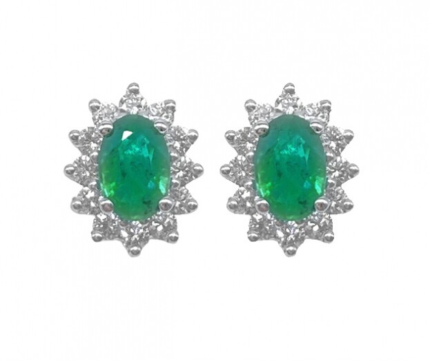 Inglessis Collection 1890®  Σκουλαρίκια Λευκός Χρυσός Κ18 με Μπριγιάν Και ΣΜΑΡΑΓΔΙA