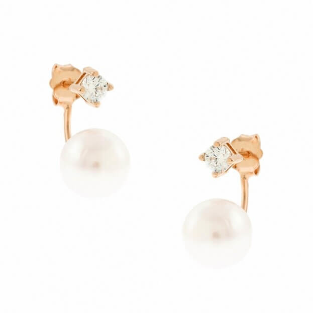Inglessis Collection 1890®  Earrings Rose Gold K14 with Pearl and Zirconia