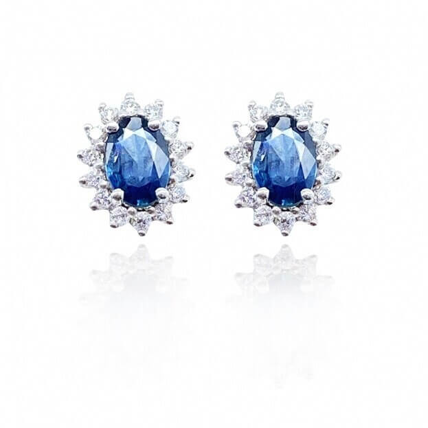 INGLESSIS COLLECTION 1890® - Σκουλαρίκια Λευκός Χρυσός Κ18 με Μπριγιάν και Ζαφείρι