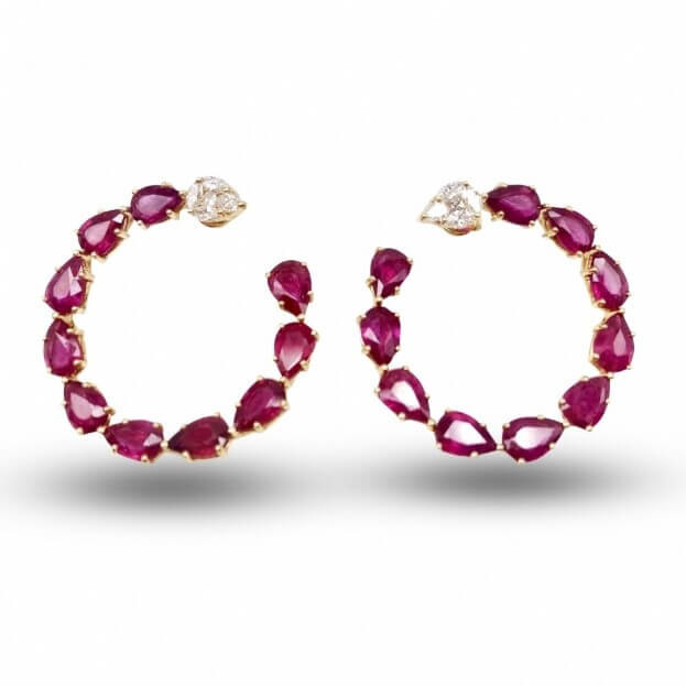 Inglessis Collection Earrings Rose Gold Κ18 with Diamonds & Ruby Crystal