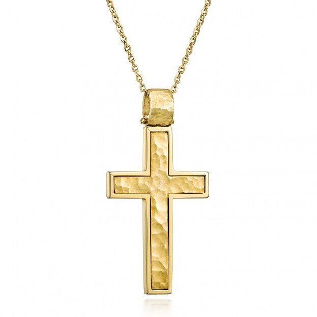 Inglessis Collection Tradition Gold Cross Necklace K14 Yellow Gold doubled faced