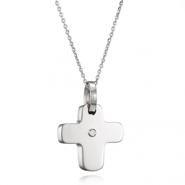 Inglessis Collection Tradition Gold Cross Necklace K18 White Gold with diamond double faced