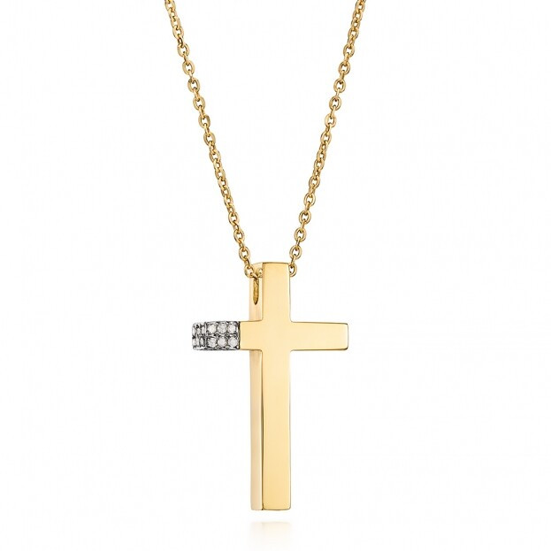 Inglessis Collection Tradition Gold Cross Necklace K18 Yellow Gold with diamond