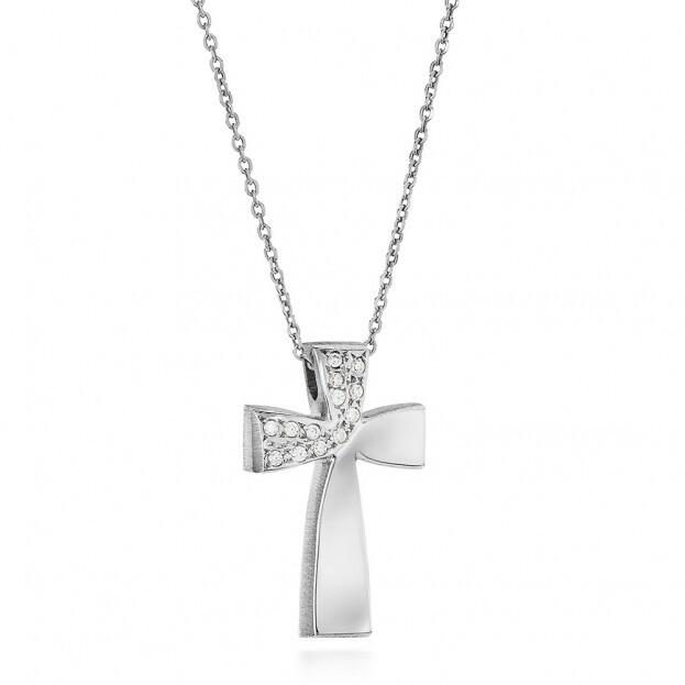 Inglessis Collection Tradition Gold Cross Necklace K14 White Gold with zirconia