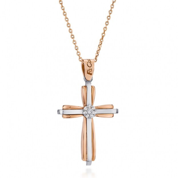 Inglessis Collection Tradition Gold Cross Necklace K14 Rose & White Gold Zirconia