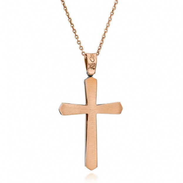 Inglessis Collection Tradition Gold Cross Necklace K14 Rose & White Gold double faced