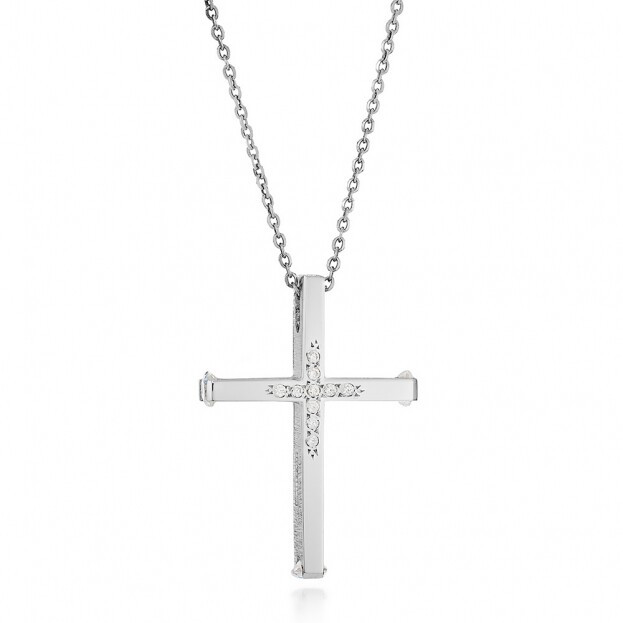 Inglessis Collection Tradition Gold Cross Necklace K14 White Gold with zirconia