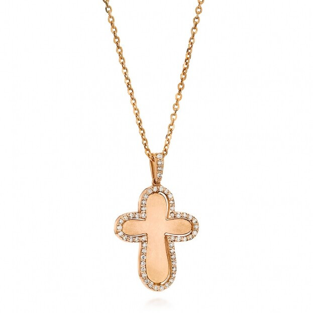 Inglessis Collection Tradition Gold Cross Necklace K18 Rose Gold with diamonds