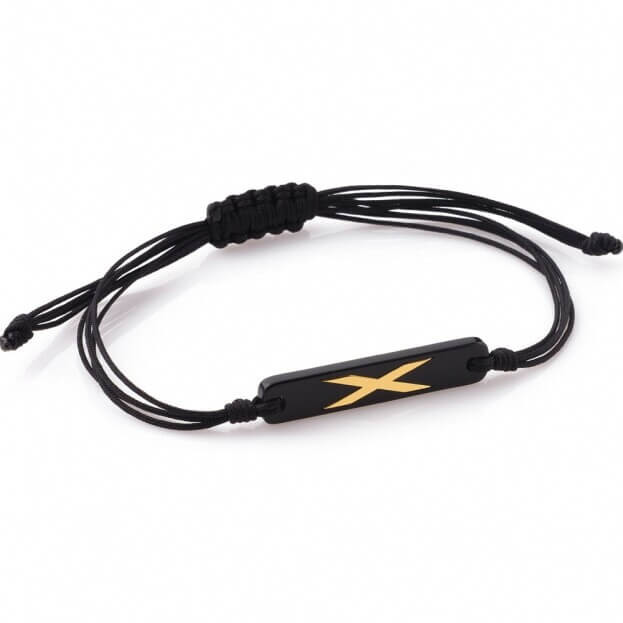 Inglessis Collection  GM CODE Βραχιόλι  ΜΑΥΡΟ ΚΕΡΑΜΙΚΟ με σχέδιο κίτρινο χρυσό Κ14