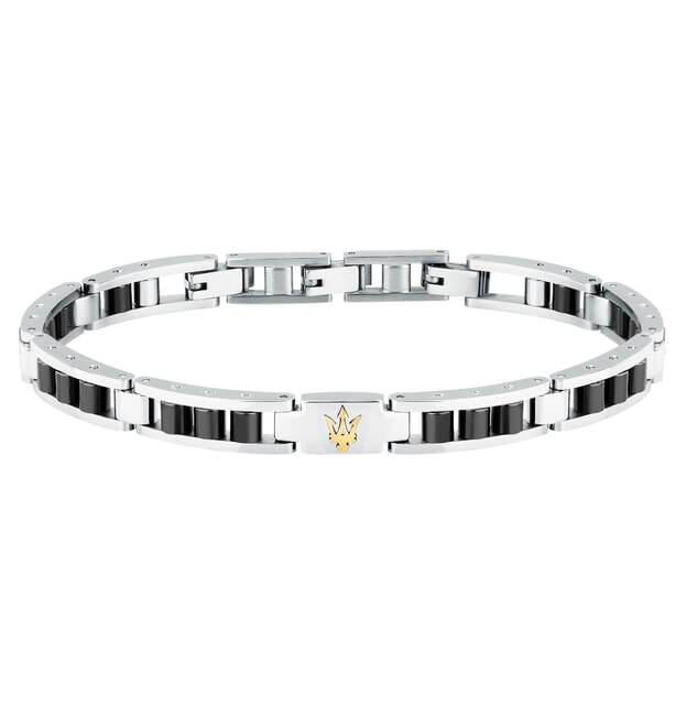 MASERATI Βραχιόλι Κεραμικό Δίχρωμο Με Τρίαινα με Κίτρινο Χρυσό Λογότυπο